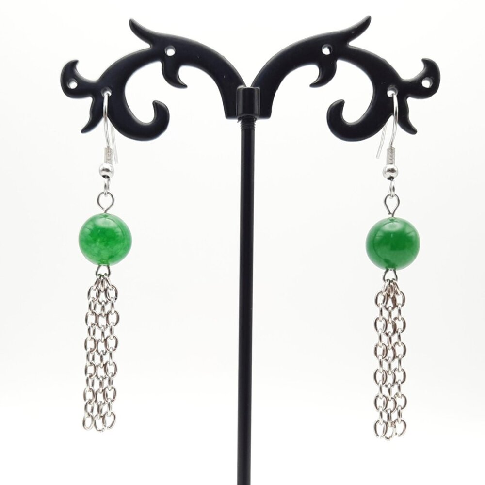 Green Aventurine Chakra Healing Gemstone Dangle Chain Earrings Handmade Jewelry